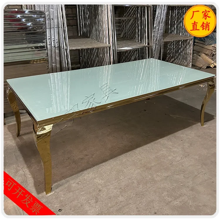 Customized stainless steel wedding table hotel modern restaurant banquet table tempered glass rectangular table batch