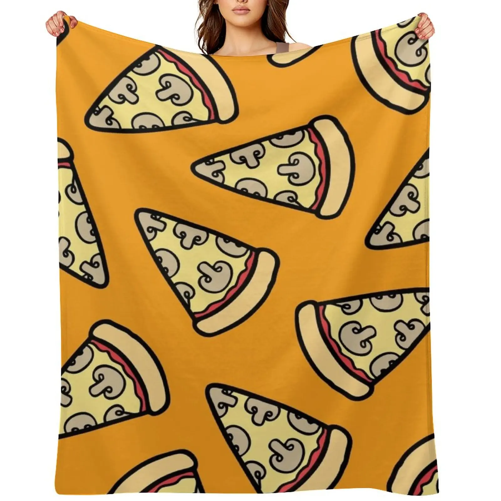 

Mushroom Pizza Pattern Throw Blanket Personalized Gift Soft Plush Plaid Tourist anime Blankets
