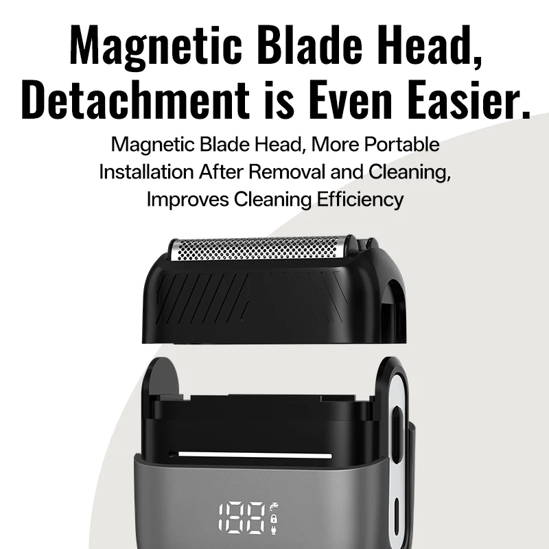 Men's Mini  Electric Shaver, Magnetic Head, Wet & Dry Trimming, Digital Control, One-Button Unlock, Wholesale OEM Service