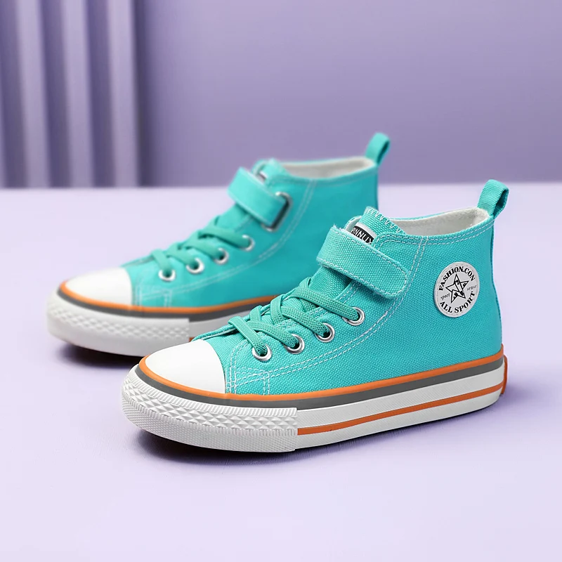 

2023 Autumn Kids Canvas Shoes For Girls Boys Candy Color High Top Shoes New Chunky Sneakers Children Running Sport Skate Shoes