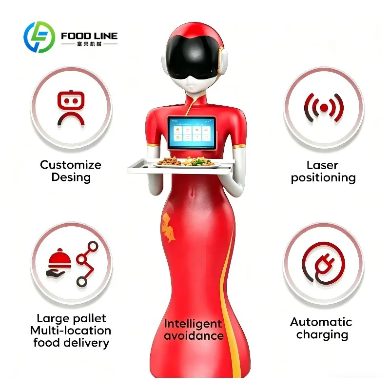 Customized Food Delivery Robot 10.1 Inch Screen Multi-location Serving Voice Interaction 12H Endurance Laser Navigation