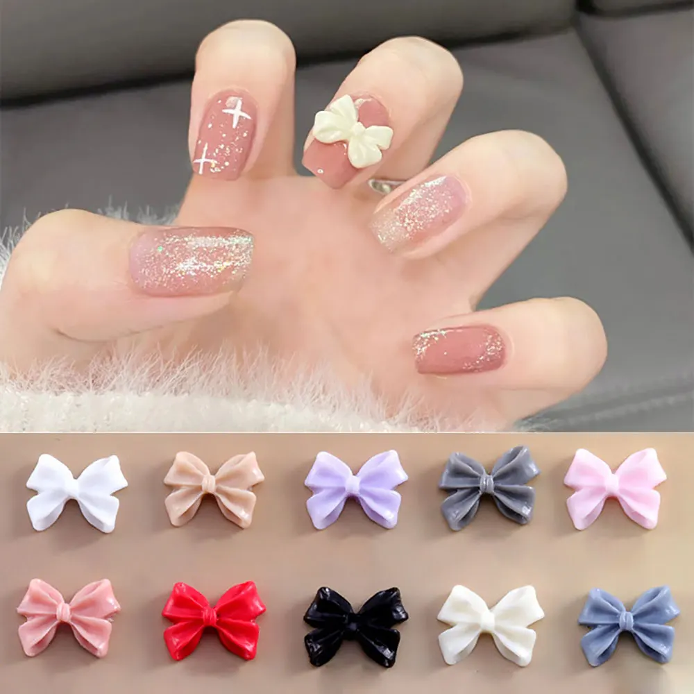 100 Stuks Roze Witte Strik Nail Art Charms Kawaii 8*10.5 cm 3D Hars Strik Steentjes Edelstenen Zwart/Rood lint Nail Art Decoraties%$