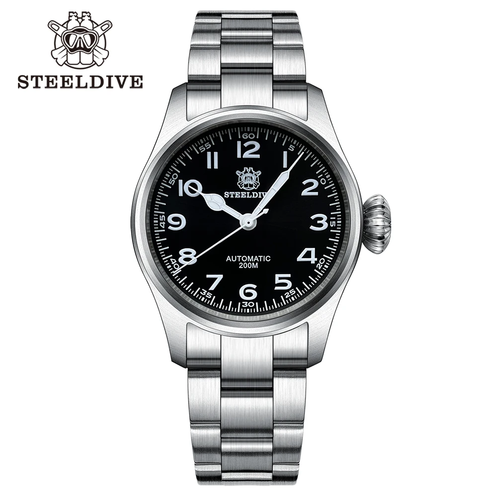 STEELDIVE SD1928M Big Onion Crown Automatic Mechanical Pilot Sapphire Crystal NH35 Movement 200M Waterproof Swiss Luminous Watch