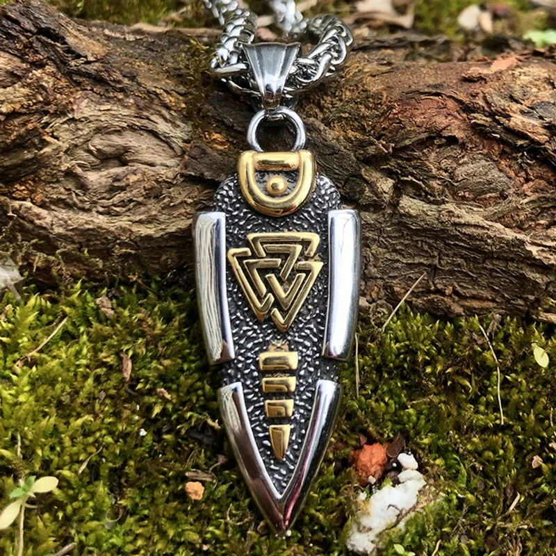 

Vintage Viking Valknut Spear Necklace For Men Stainless Steel Nordic Celtic Knot Pendants Rune Amulet Jewelry Gifts Dropshipping