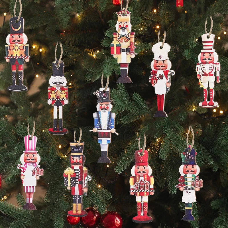 

20Pcs Christmas Nutcracker Soldier Wooden Pendants Decoration for Home Xmas Tree Hanging Ornament 2026 New Year Kids Gift Favors