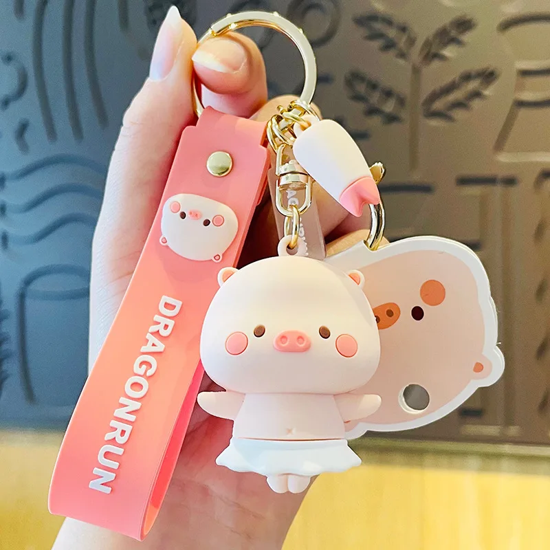 Cartoon Cute Funny Style Soft Cute Little Cute Pig Ring Student Schoolbag Pendant Bag Accessories Keychain For Car Key