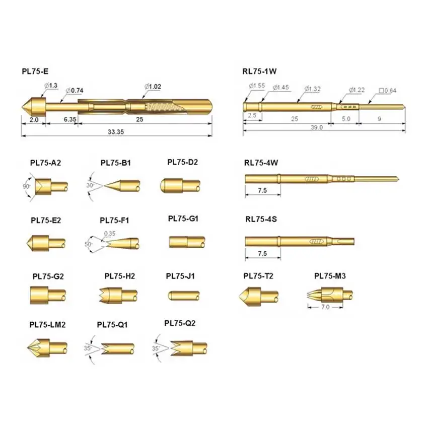 Cltgxdd 10pcs PL75-A2 B1 D2 E2 F1 G2 H2 J1 LM2 Q1 Q2 T2 M3 4W 4S PCB Scalable Spring Test Probe Pogo Pin Connector