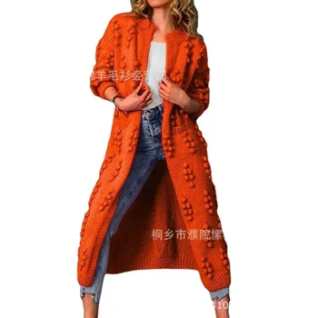 Kazak Kadın İlkbahar Sonbahar 2023 Düz Renk Uzun Örgü Hırka Kazak Mont Kadın Giyim Rahat Üstleri Moda Kazak