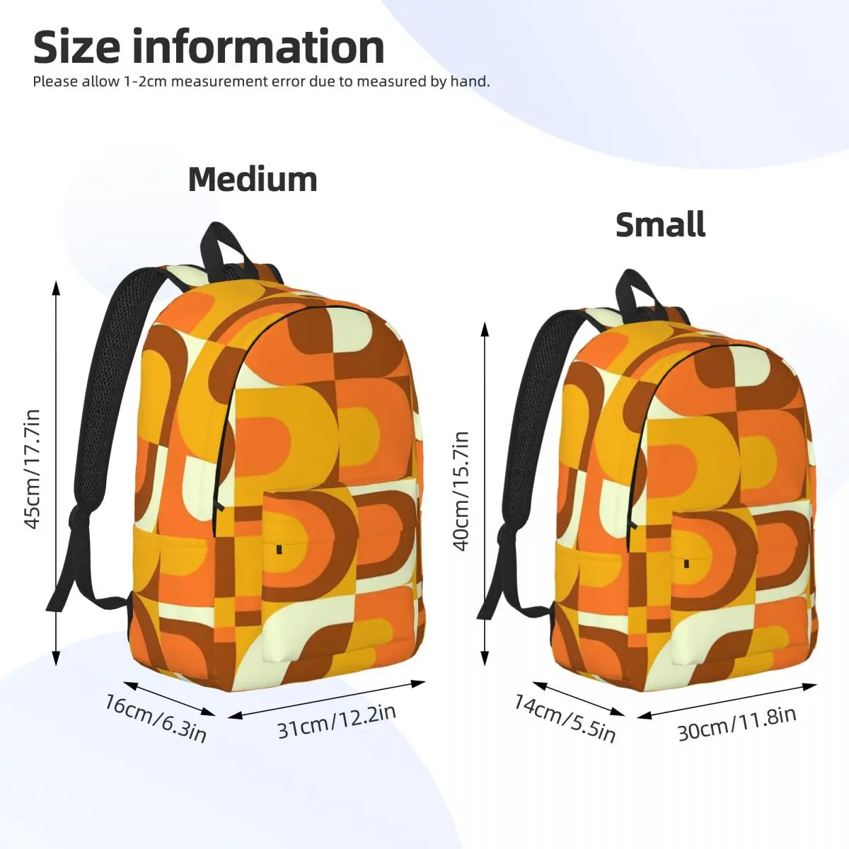 70s Pattern Retro Inustrial In Orange And Brown Tones Backpack Daypack Large Capacity BookBag School Bag Shoulder Bags for Kids