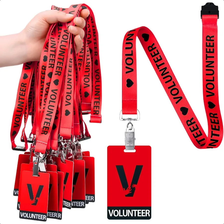 

25 Pack Volunteer Lanyard with PVC Plastic Card Pass Volunteer Identification ID Badges Bulk Breakaway Lanyard for Activity Fun
