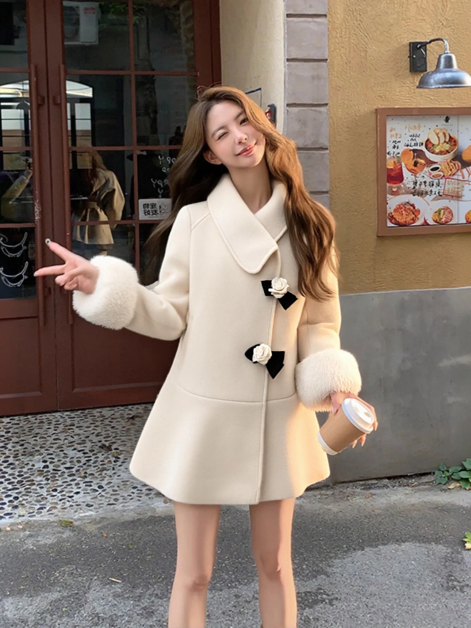 

Ballet Camellia Winter Jaet Women's High Aosphere QY003A Casual Sle Long Sve Mid-Length Polyester Fibre Coat