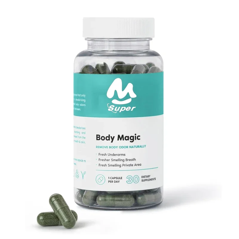 

BodyMagicChlorophyll Capsules -30 VegetarianCapsules - Used fordetoxification, digestion, intestinalhealth, skin, oily skin, etc