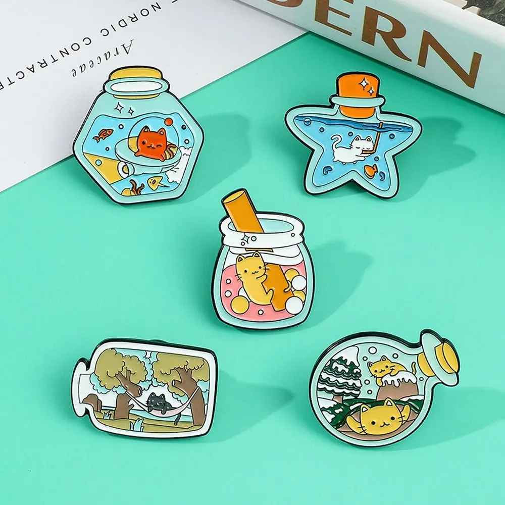 

Cartoon Design Cat Bottle Pins Jewelry Style Cute Marine Creature Brooches Backpack Accessory Cartoon Lapel Badge Gift