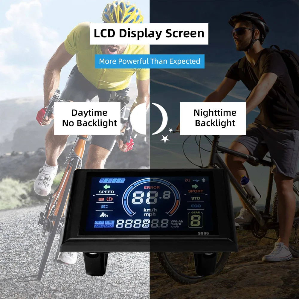 

Дисплей LCD для электровелосипеда 24-72В, 5-контактный, LCD-S966, умный цветной экран, водонепроницаемая панель управления для горного велосипеда, прочный стандартный разъем