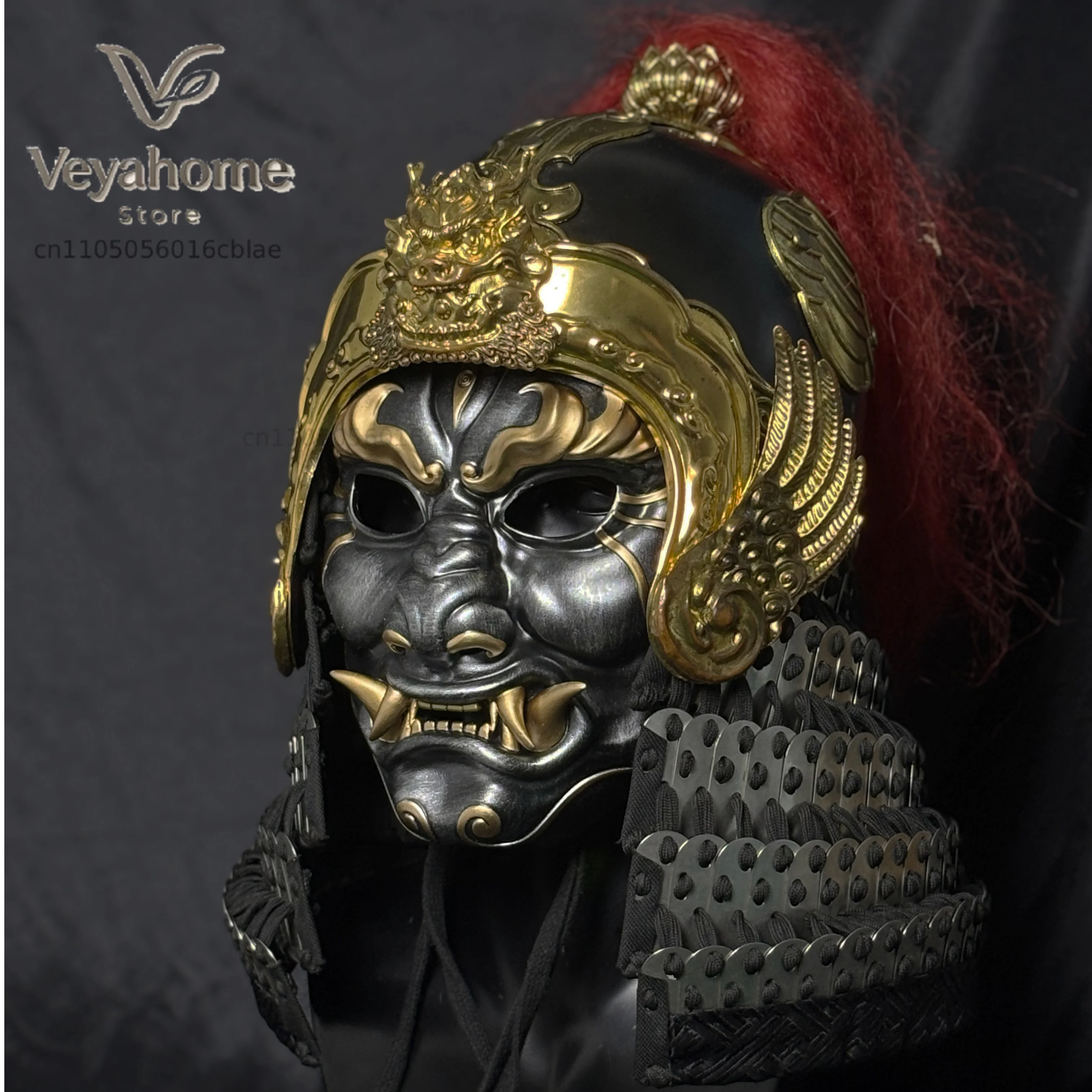 mask full face black gold national style armor Hanfu cos props can wear full face mask