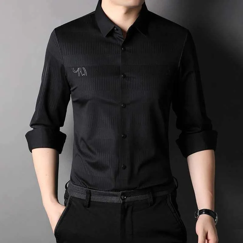 

Autumn Non-Ironing Stretch Men's Shirt Long Sleeve Breathable PU Leather Velvet Fabric Romantic Style Striped Pattern Casual ...