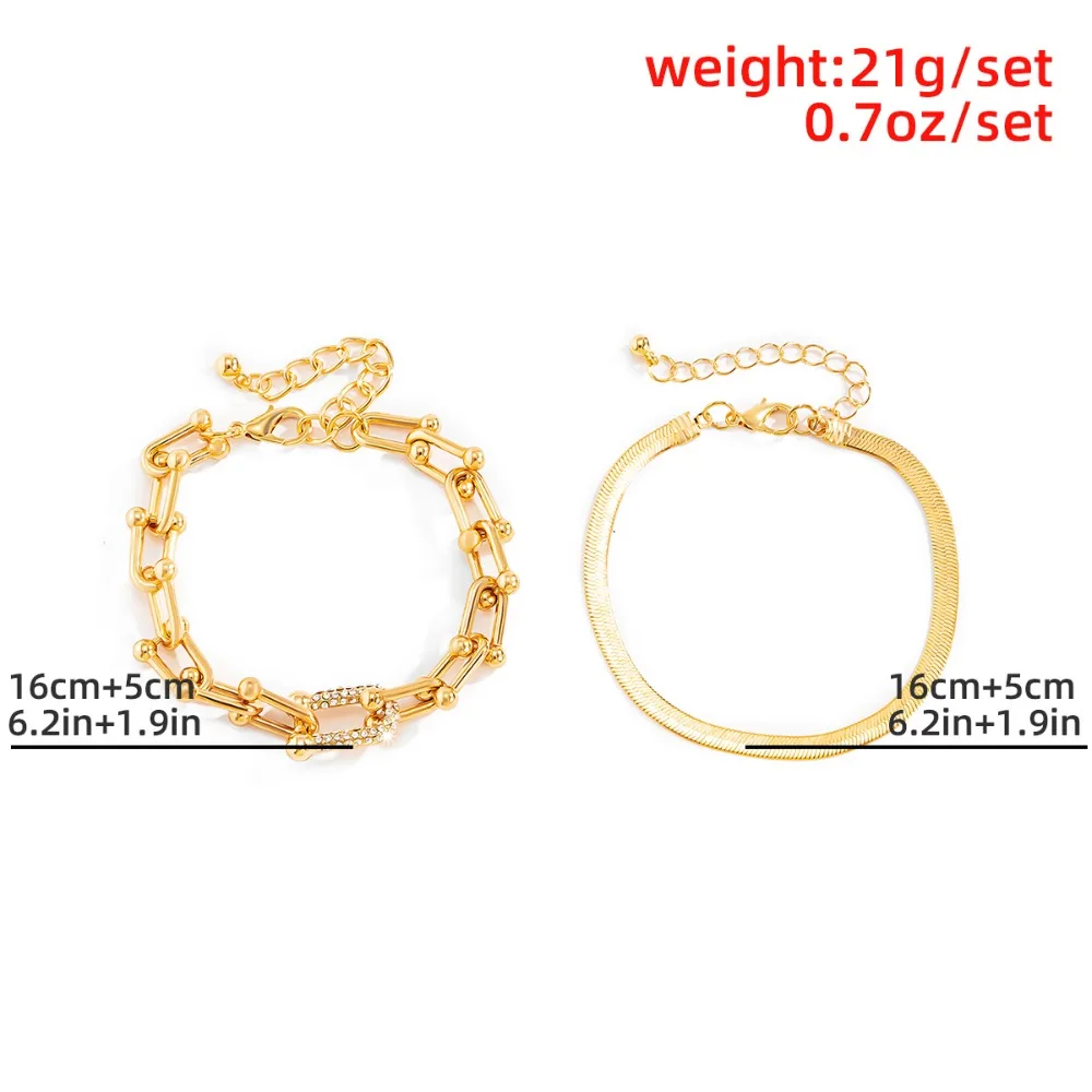 Fashion U-shaped Buckle Bracelet Set New Temperament Women Bracelet Hip Hop Simplicity Flat Snake Chain Bracelet