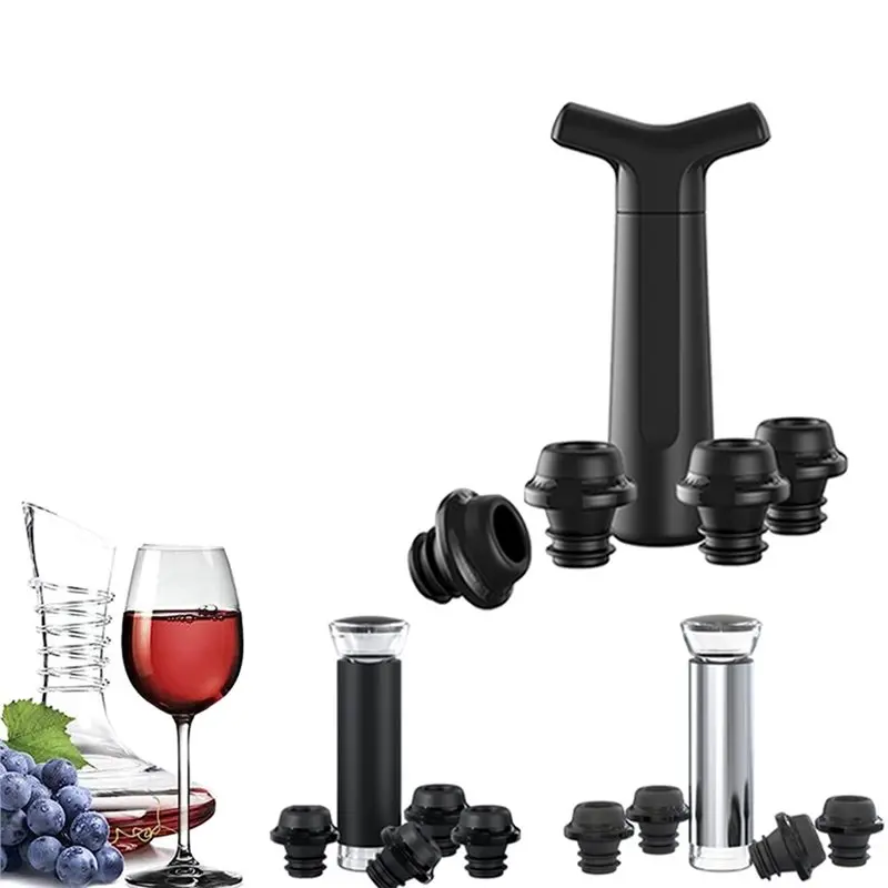

ABUH-Wine Stoppers Manual Vacuum Pump With 4 Reusable Bottle Stoppers Sealer For Wine Storage Keep