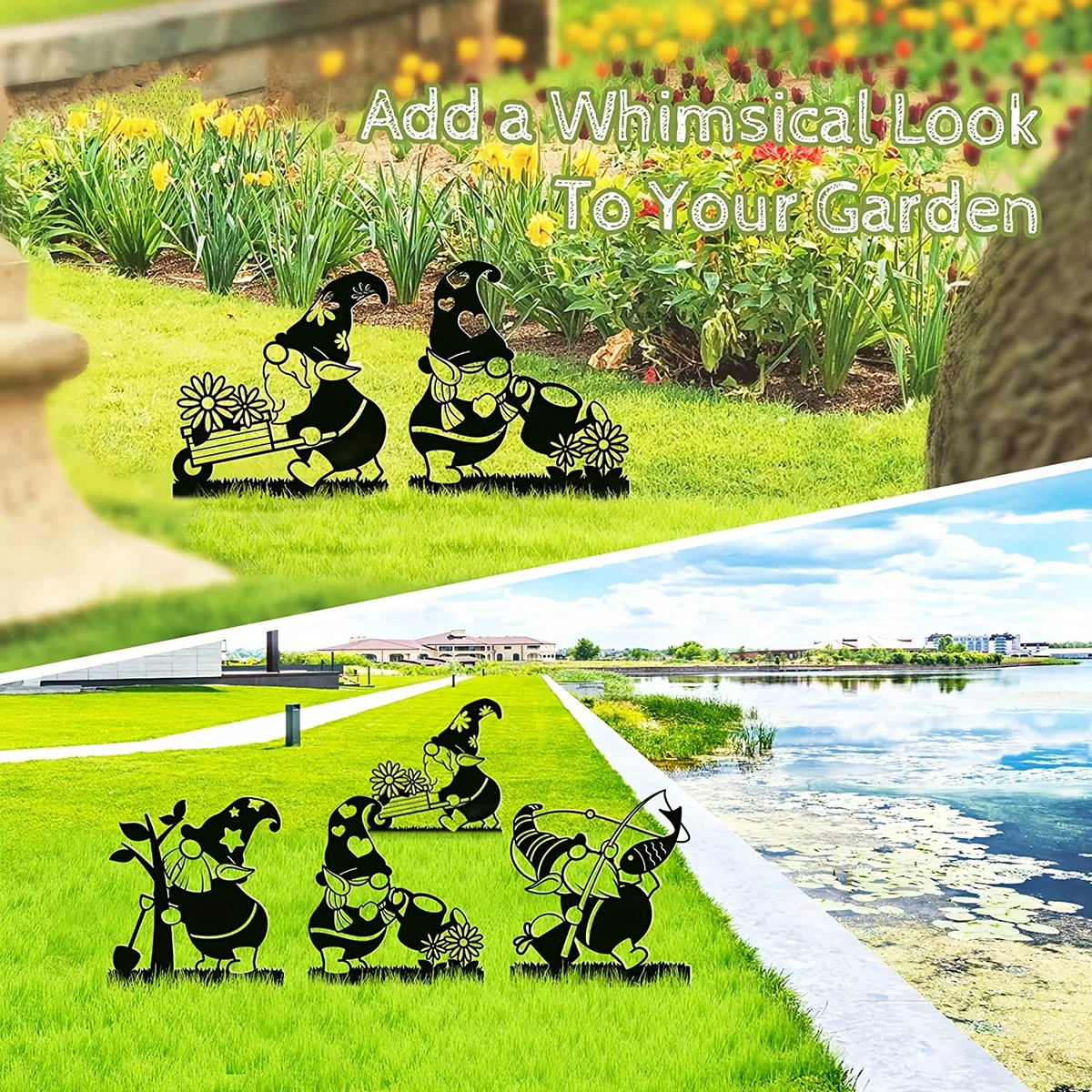 Decorative Metal Gnome Garden Stakes Black Silhouette Statues Dwarf Art for Yard Patio Outdoor Decor Garden Lawn Decorations