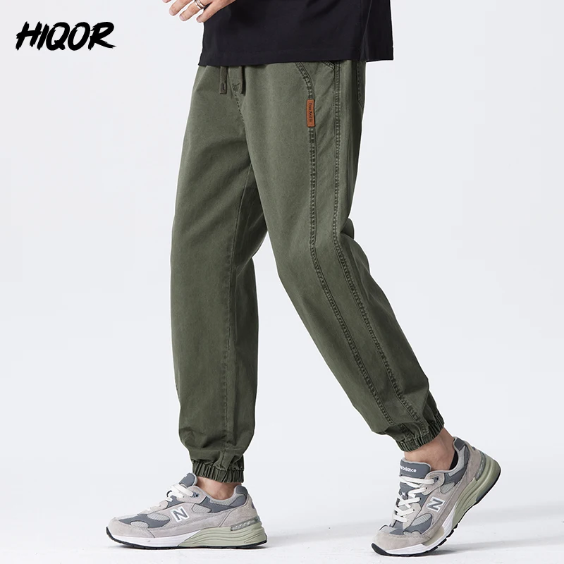 HIQOR New In Men\'s Casual Harem Cargo Pants High Quality 100% Cotton Sweatpants Summer Sport Joggers Patchwork Trousers For Men