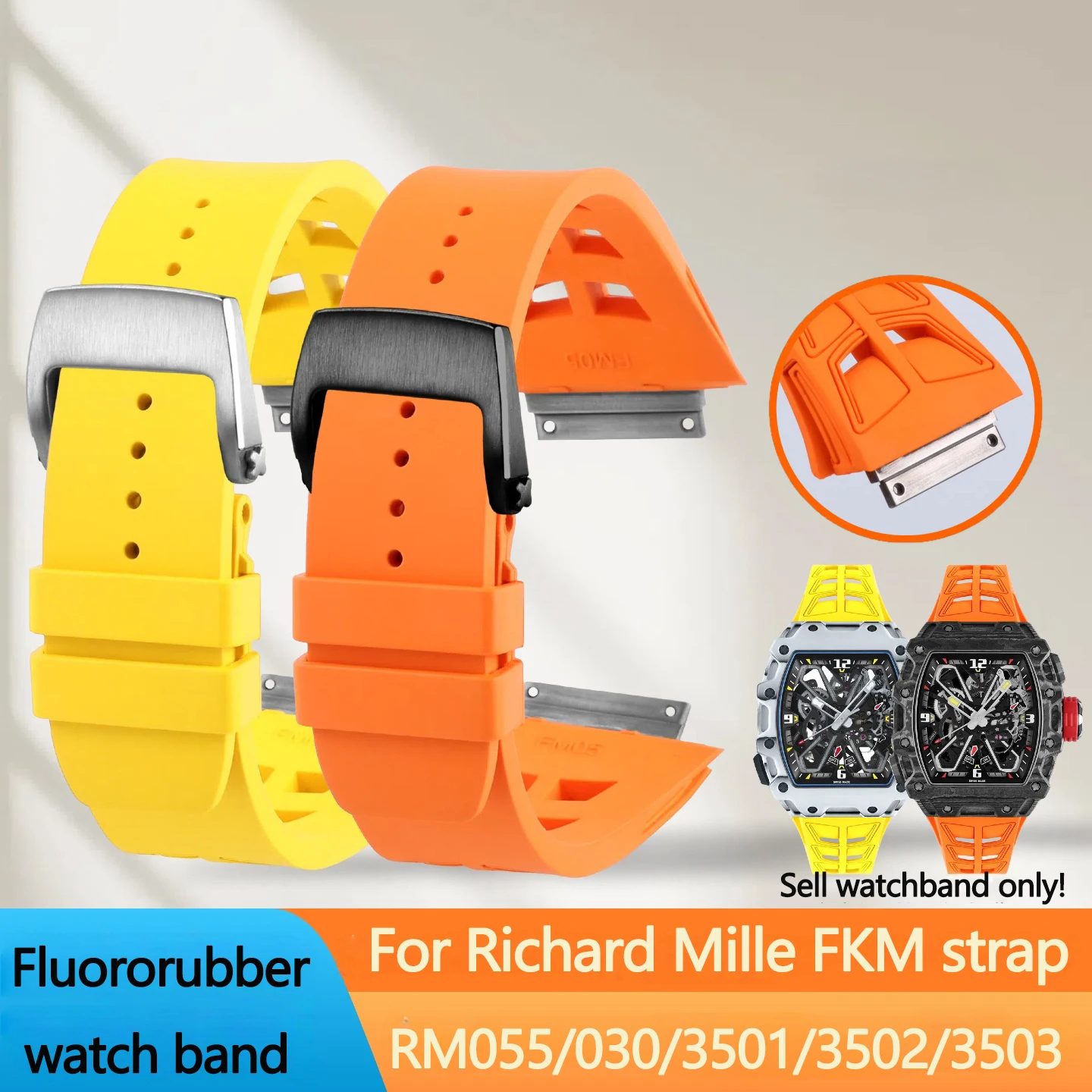 28mm FKM watch band For Richard Mille RM030/055/3501/3502/3503 high quality men's folding buckle  Fluoroelastomer Watch Strap