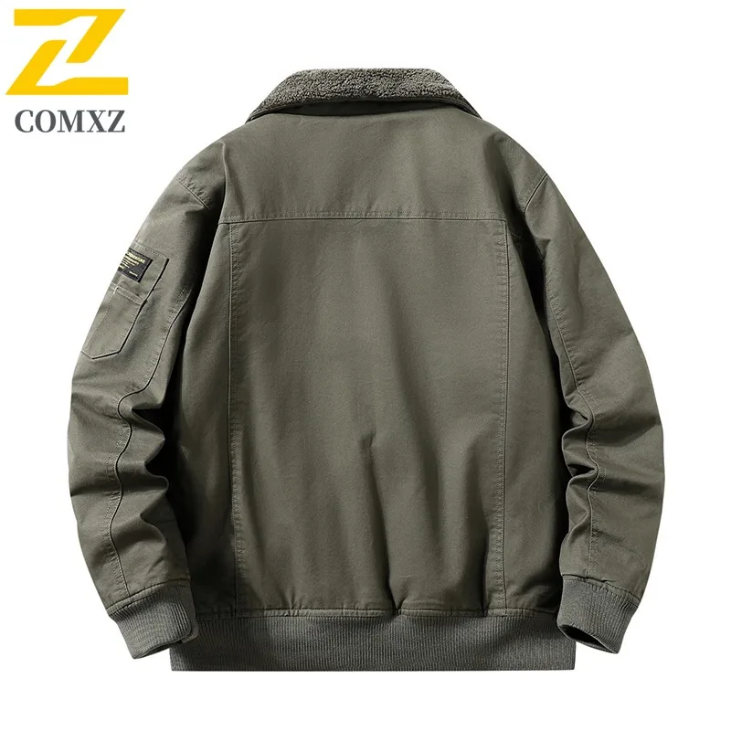 COMXZ الرجال الشتاء سترة بلون صوف الضأن رحلة التخييم الباردة مقاومة السفر سترة اليومية في الهواء الطلق سميكة الدفء جاكيت من الصوف