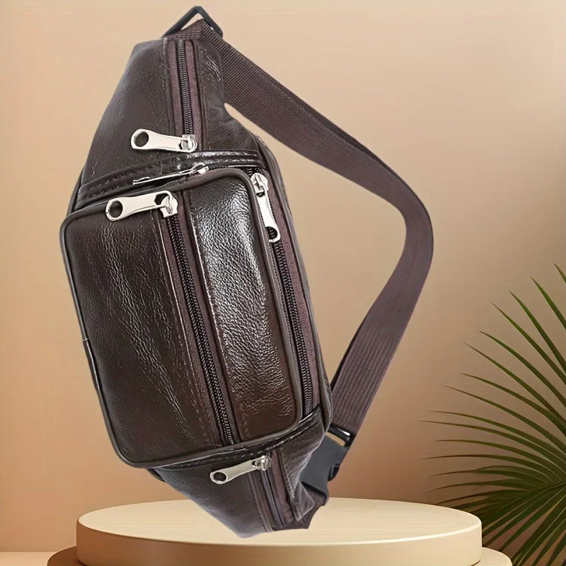 Retro Leather Waist Bag for Men, Multi Compartment Large Capacity Phone Bags, Durable for Work, Fashionable New Style