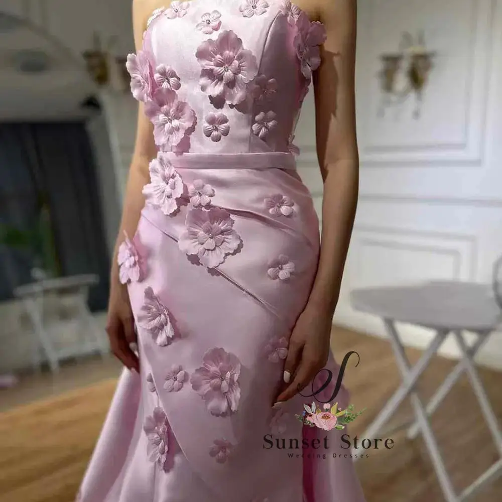 Customized Luxury Pink Appliques Evening Dresses Exquisite Pleat Sleeveless Chapel TrainGowns for Women Special Party Prom Dress