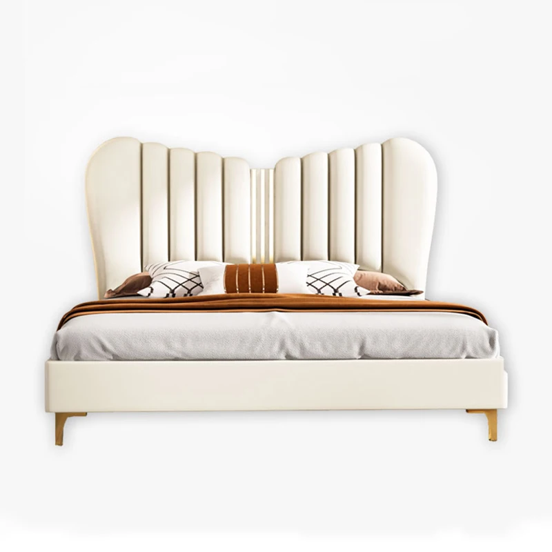 Conjunto de móveis para quarto, cama de casal de madeira sólida, armazenamento italiano, moderno, luxuoso, hotel, couro, estofado, king size