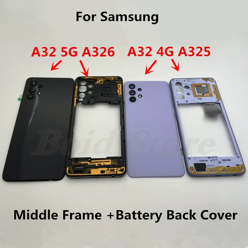 Repair parts Full Housing Case For Samsung Galaxy A32 5G 4G A326 A325 Middle Frame Cover+Battery Back Cover Rear Door Cover