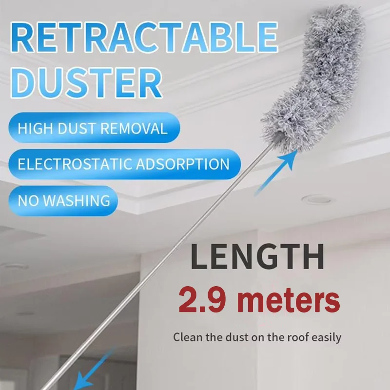 Plumero retráctil multifunción de 290cm con cerdas densas para limpiar lugares altos, limpieza de automóviles, limpieza de muebles
