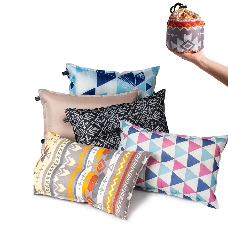 Camping Pillow Self‑Inflating for Airplane Sleeping, Hiking, Backpacking & Outdoor Use - Small & Portable for Car, Camp & Tent