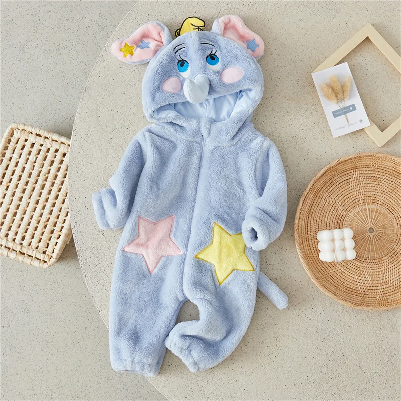 

Suefunskry Baby Boy Girl Cute Elephant Costume Winter Warm Hooded Jumpsuit Toddler Fleece Long Sleeve Zipper Romper for Outwear