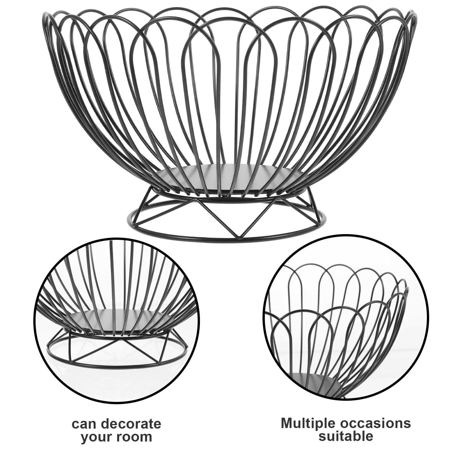 

Elegant Black Wire High Foot Fruit Basket Multi-Functional Desktop Storage for Home Hotel Picnic Bread Vegetable Holder
