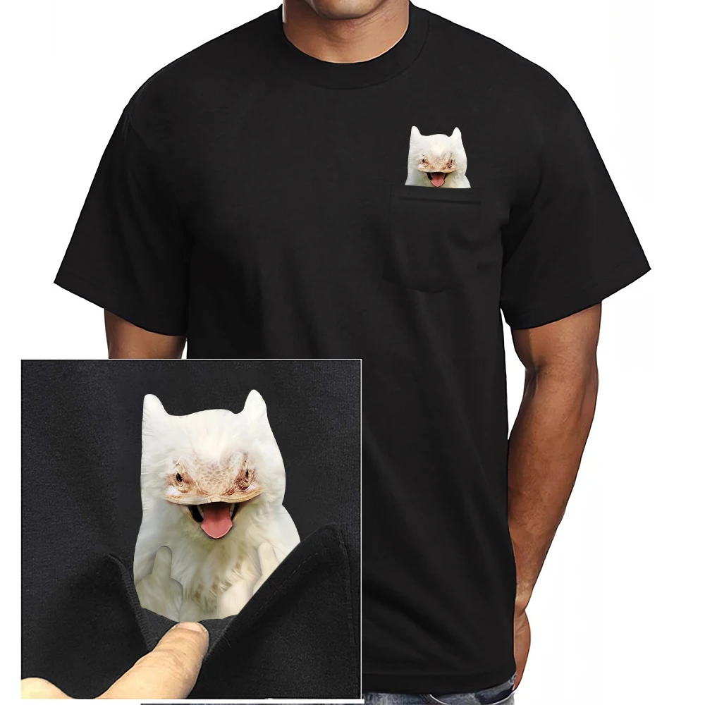 

HX Animals Cotton T-Shirts Synthesize Fake Animals Double Middle Finger Pocket Shirts Summer Short Sleeve Tees Men Clothing