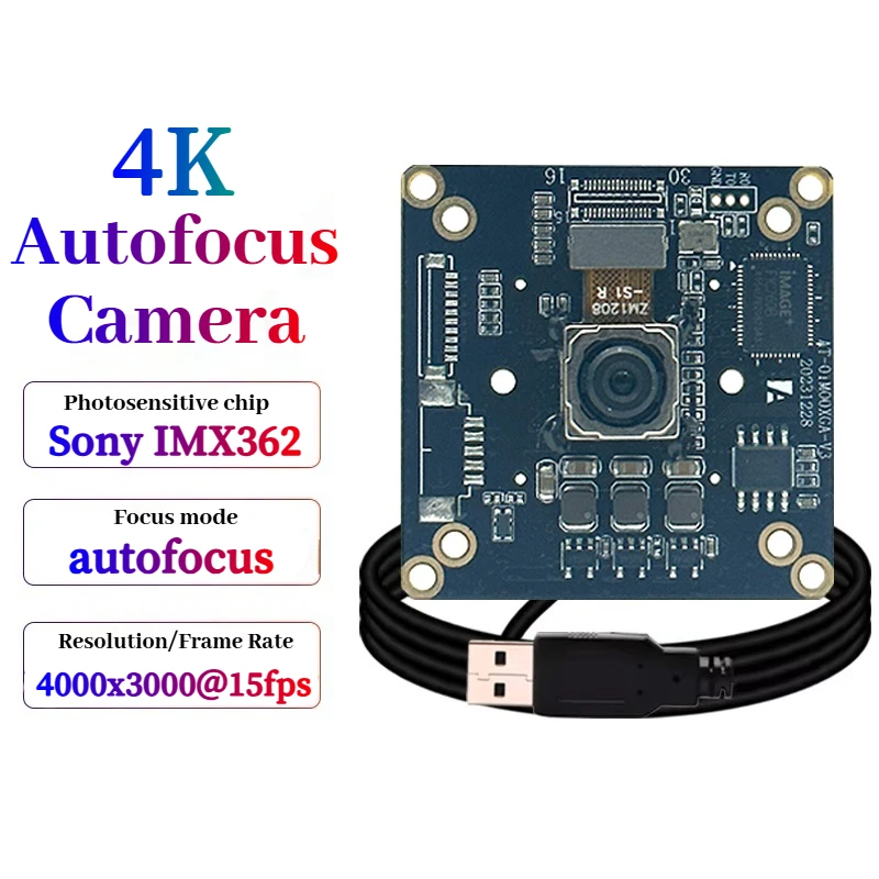 

4K IMX362 UHD 12MP 4000×3000 USB Camera Module Aberration Free Auto Focus Plug and Play Ultra Low Power High Performance