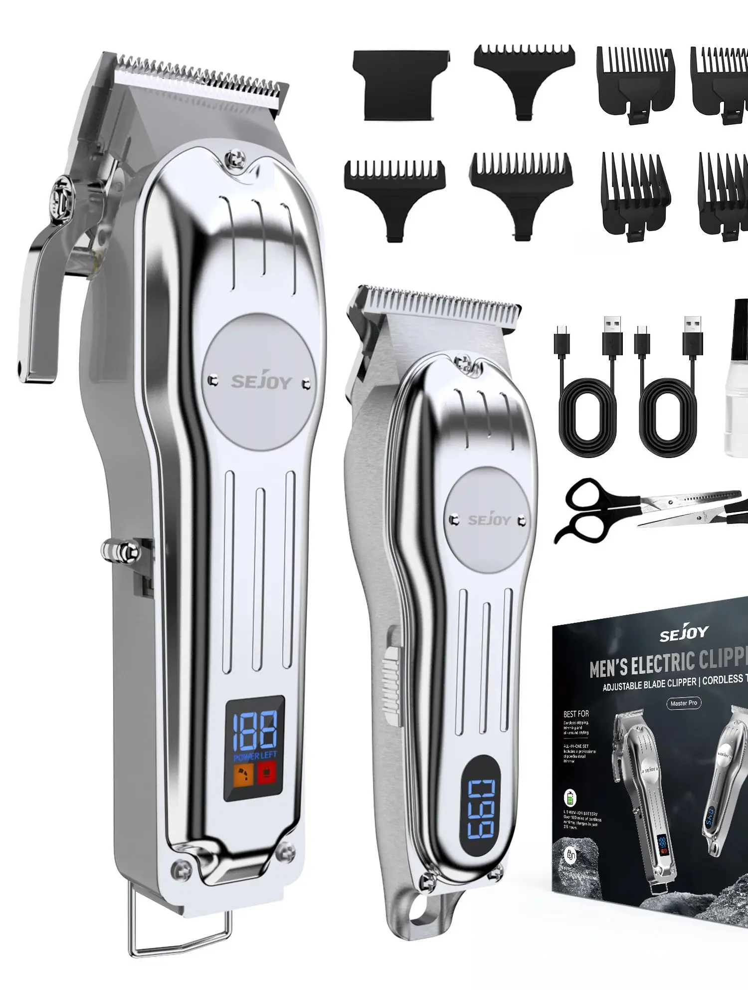 Sejoy Professionelles Haarschneidemaschinen- und Trimmer-Set für Männer Kabelloses Barber-Clipper-Set Haarschneide-Kit LED Wiederaufladbar