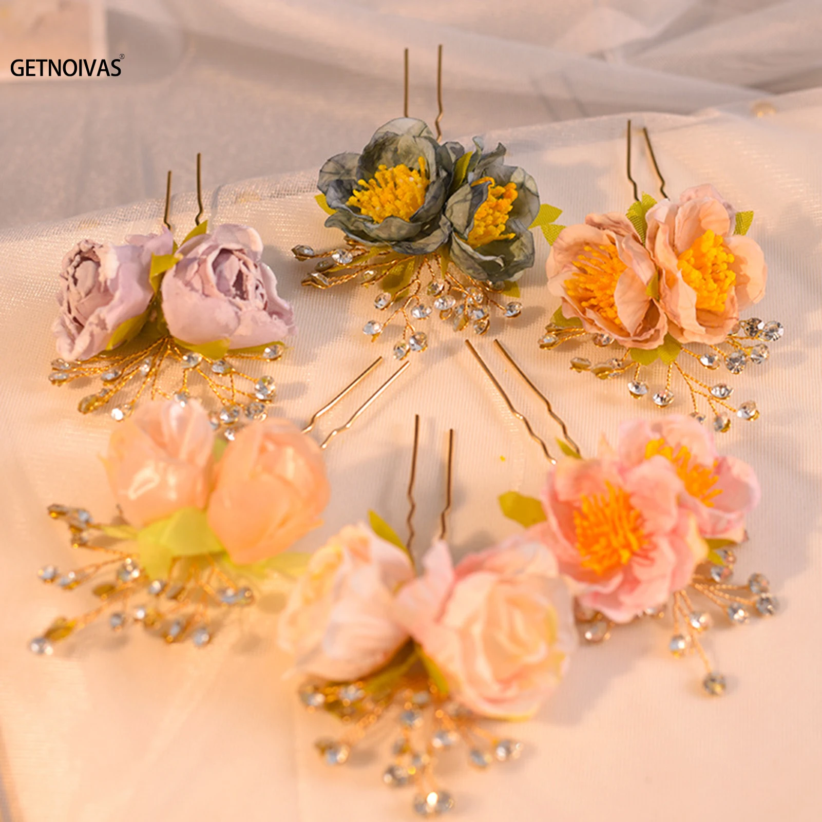 Silk Flower Hairpins Side Clips Chinese Hanfu Hair Accessories Handmade Floral Hairclips Pearl Headpiece for Women Hanfu Dress