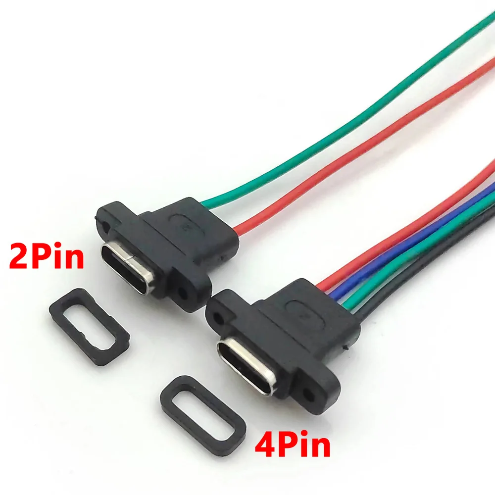 80 szt. Złącze USB 3.1 Typu C 2P 4Pin do lutowania, żeńskie, wodoodporne gniazdo z gumowym pierścieniem, port szybkiego ładowania wysokoprądowego