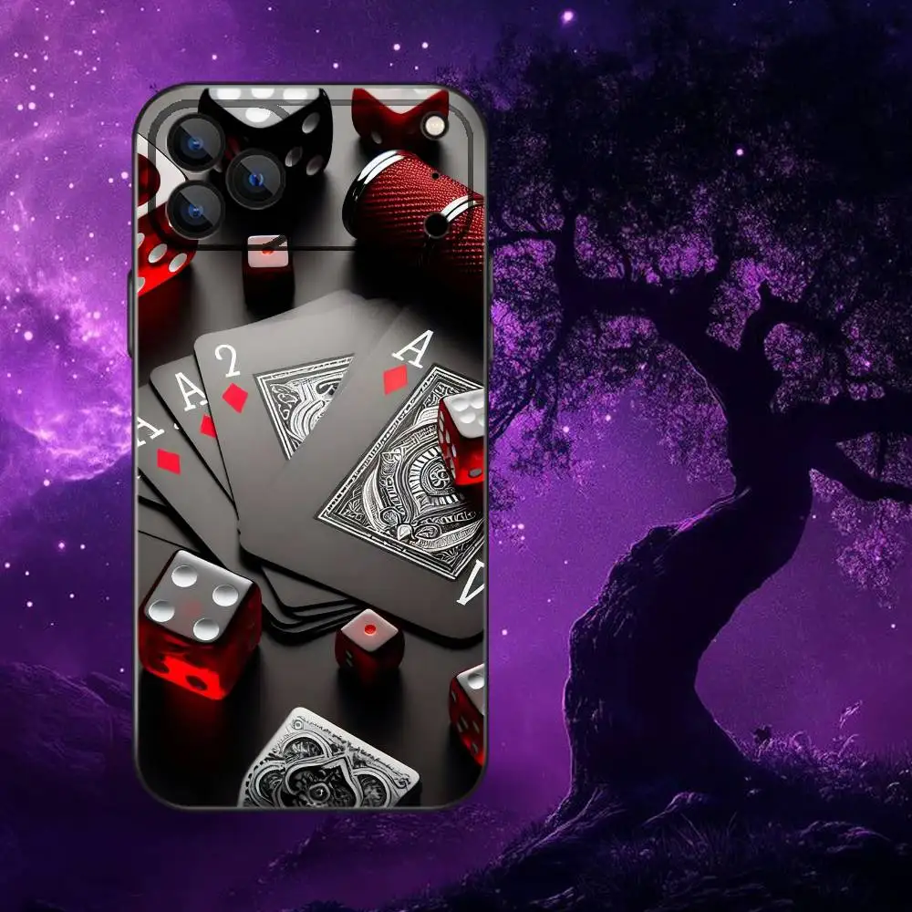 Funda de teléfono de póker para iPhone 17,16,15,14,13,12,Pro,Max,Plus,E,SE4,Air,Mini caja suave negra