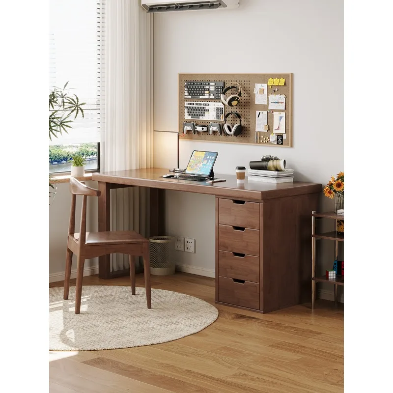 

Solid wood double desk, home bookcase combination study table, bedroom two-person desk, modern simplicity