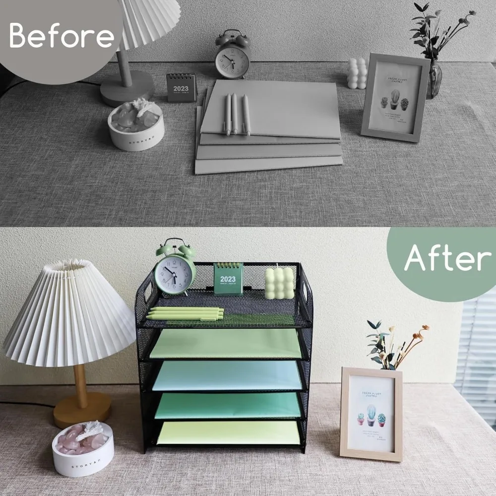 paper letter tray with handle, 5 tier metal mesh desk file organizer, a4 paper desktop filing trays, desk tidy magazine document
