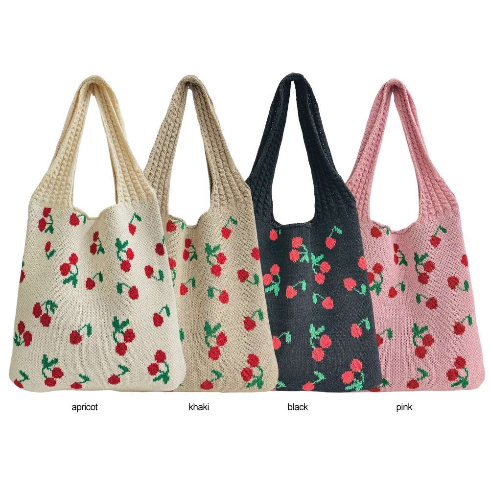 Bolsa de compras de crochê para mulheres, Bolsa de ombro de tricô, grande capacidade, bolsa diária feminina