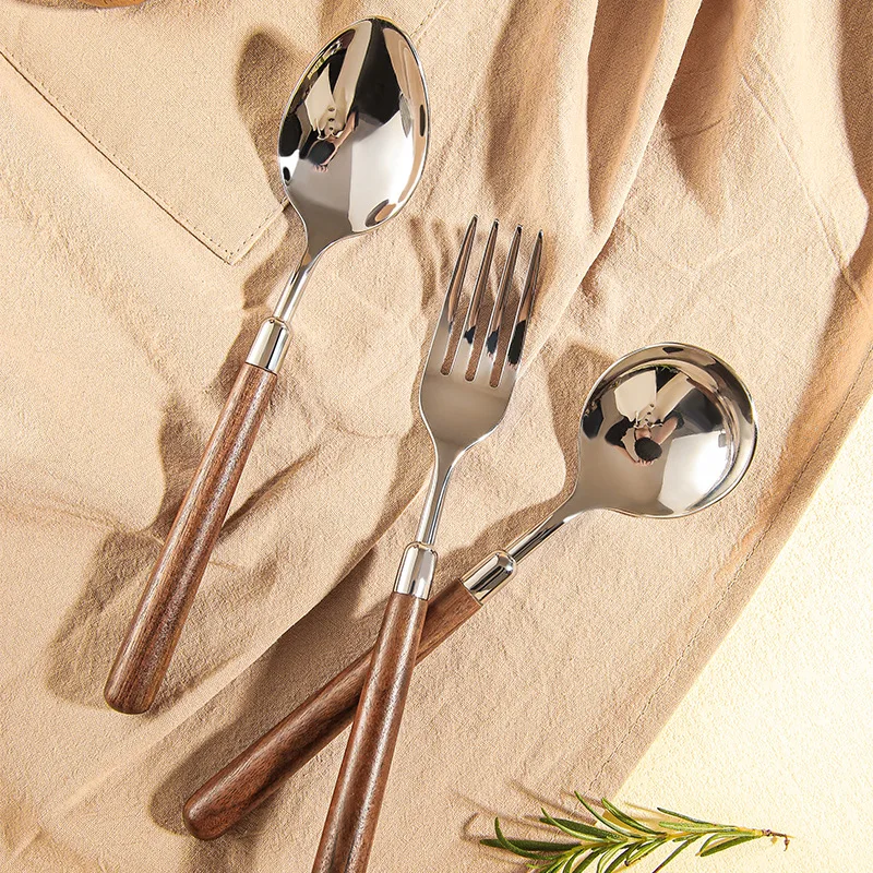 304 Stainless Steel Cutlery Set Wood Handle Dinnerware Spoon Fork Knife Western Cutleri Silverware Tableware Supplies