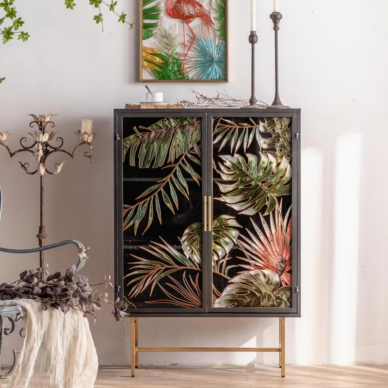 European and American style filigree enamel color living room dining side cabinet household aisle shoe cabinet retro decorative