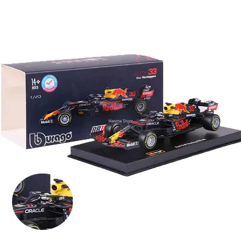 Burago-Voiture modèle en alliage Red Bull RB18 # 1Max Verstappen #11Sergio Perez, voiture de simulation réfléchissante, style casque de conducteur, 1:43, 2022