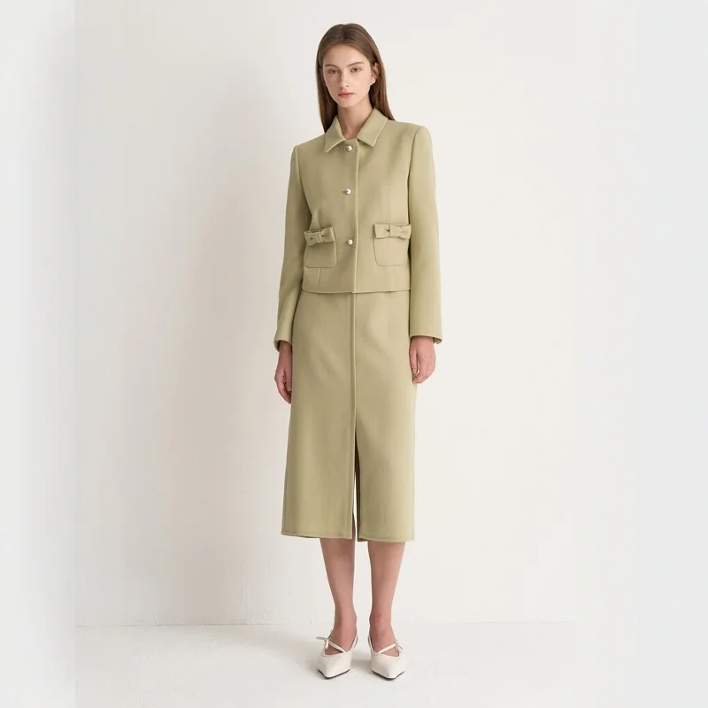 

Ele Slim Fit корейский костюм с джатом и юбкой, винтажная модная осенняя одежда для женщин, повседневная одежда из хлопкового материала