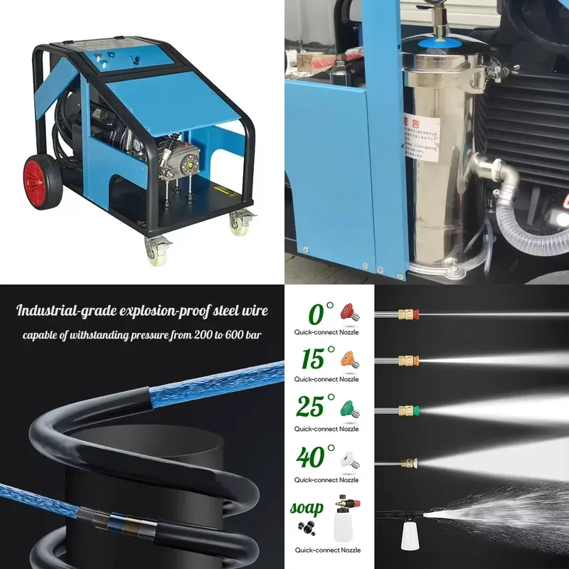 for Vigor 35KW Electric High Pressure Washer 800-900 Bar Adjustable 18L Min Flow Rate with 4 Nozzles for Industrial Cleaning