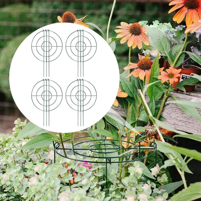 Peony Stakes Plant Support Stakes Peony Cages Rings 4X Metal Frame Flower Rings Upright Flower Protection Gardening Supplies For