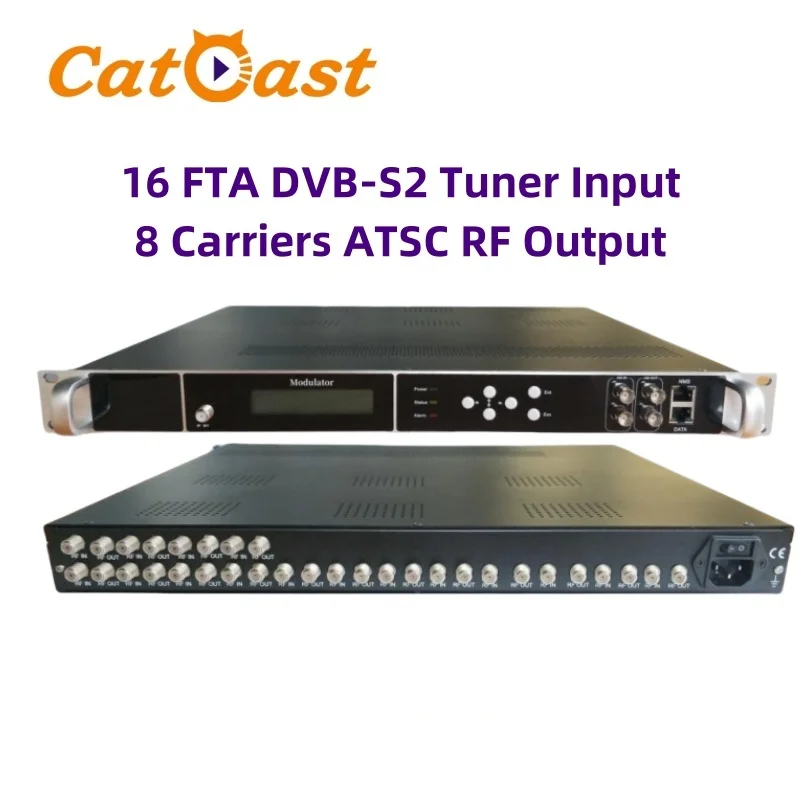 16 FTA DVB-S2 Tuner to 8 Carriers ATSC RF Modulator For Digital CATV Broadcasting